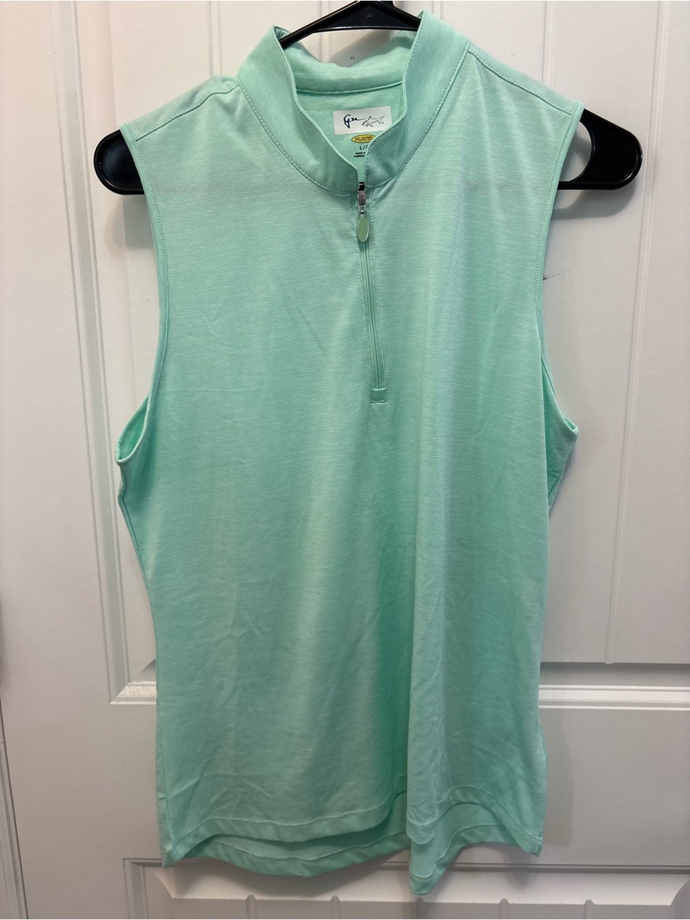 Greg Norman Light Teal Sleeveless Zip Mock Neck Play- Dry Top. Size Large.